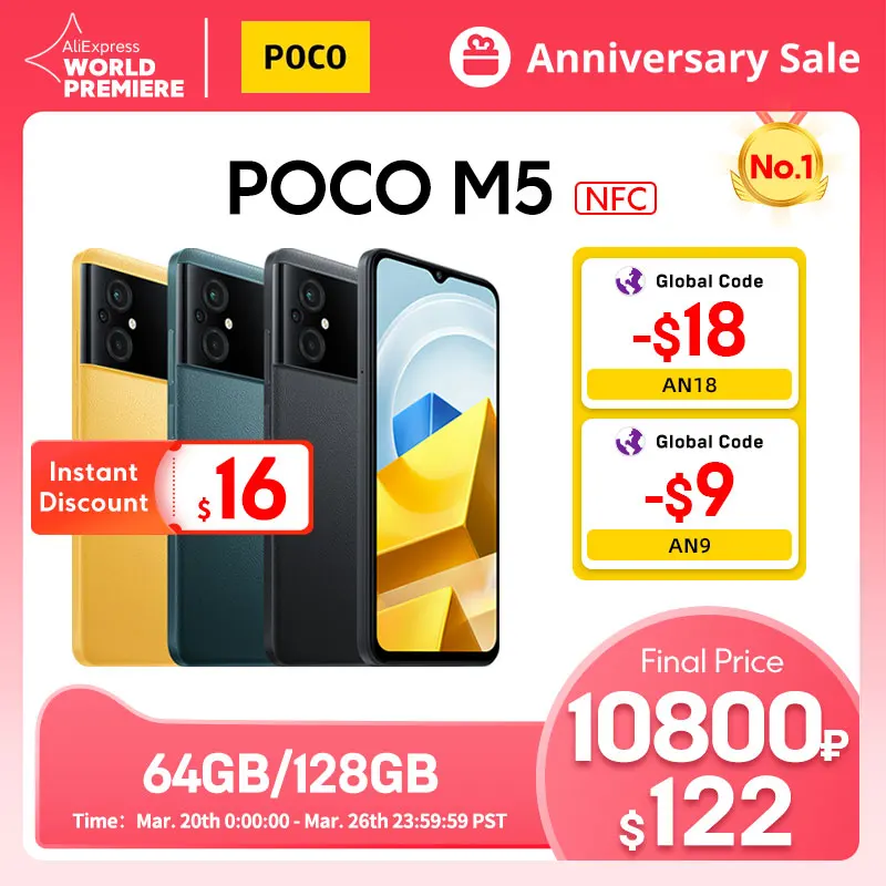 【World Premiere】POCO M5 Global Version Smartphone 64GB/128GB NFC MTK G99 Octa Core 90Hz 6.58