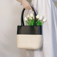women straw tote bag 2022 summer designer purses and handbags girl fashion large capacity solid color spliced woven shoulder bag