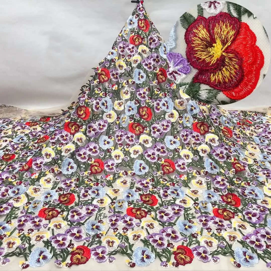 Высококачественное многоцветное кружево с плоской вышивкой французское