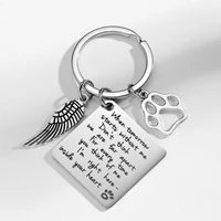 men women i am right here inside your heart stainless steel keychain angel wing paw charm keyring