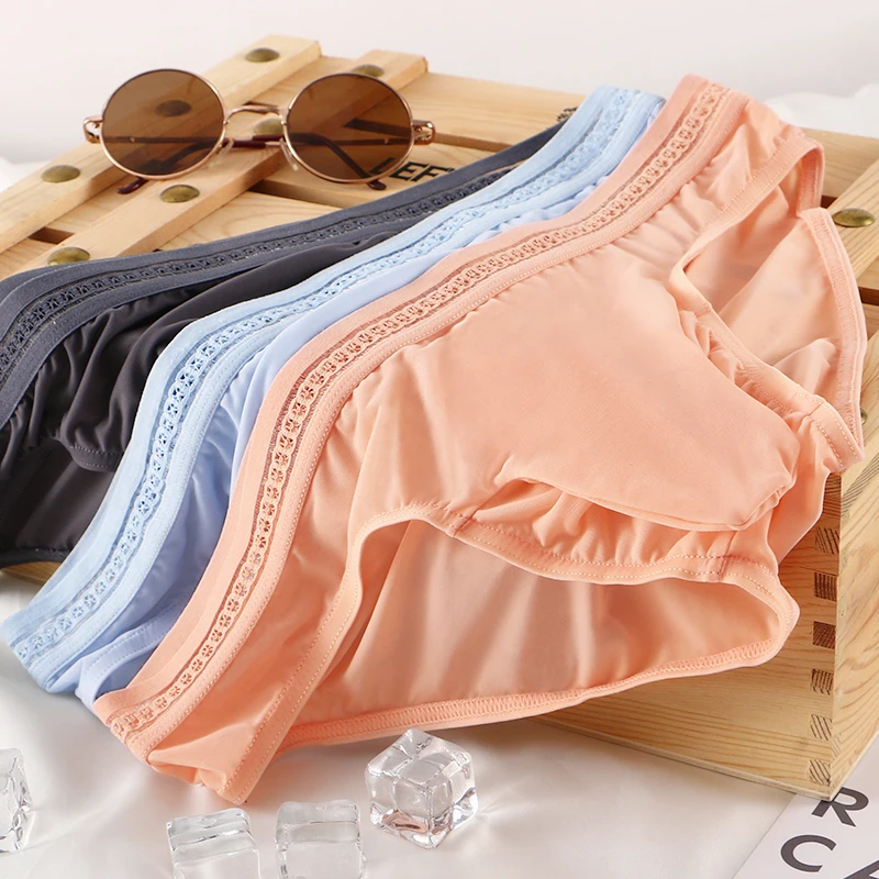 Мужские трусы брифы из ледяного шелка темно-синие дышащие с разделением по