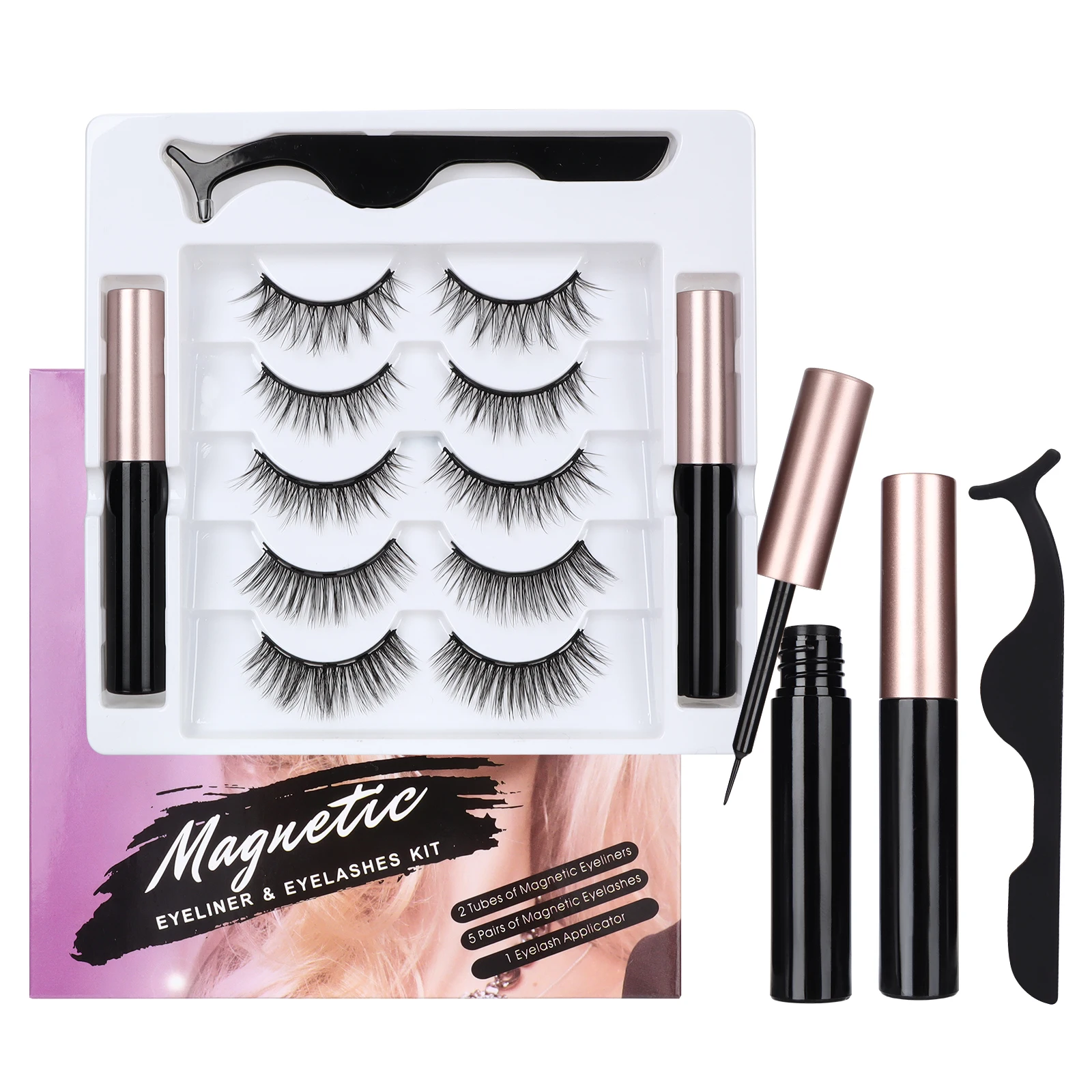 

MILAMOD Magnetic Eyelashes and Eyeliner Set Dramatic 5/10 Pairs Reusable Natural False Eyelashes With Tweezer Makeup Set