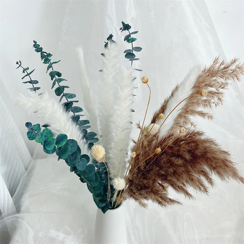 

Natural Preserved Eucalyptus Leaves Pampas Bouquet Dried Flowers Bouquet Phragmites Wedding Decoration Dried Flower Arrangement