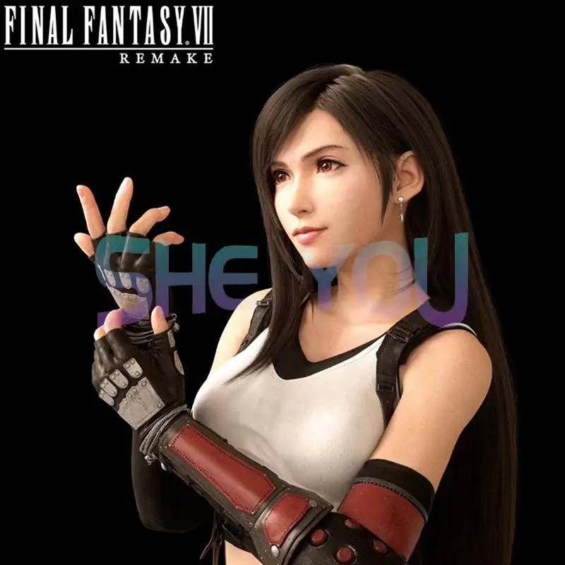 Парик Tifa Lockhart для косплея черные прямые искусственные волосы с боковым