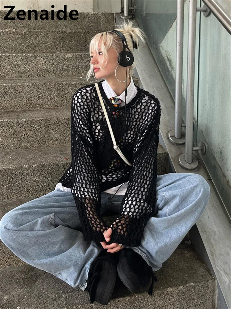 Женская трикотажная футболка с длинным рукавом Zenaide Просвечивающая Повседневная