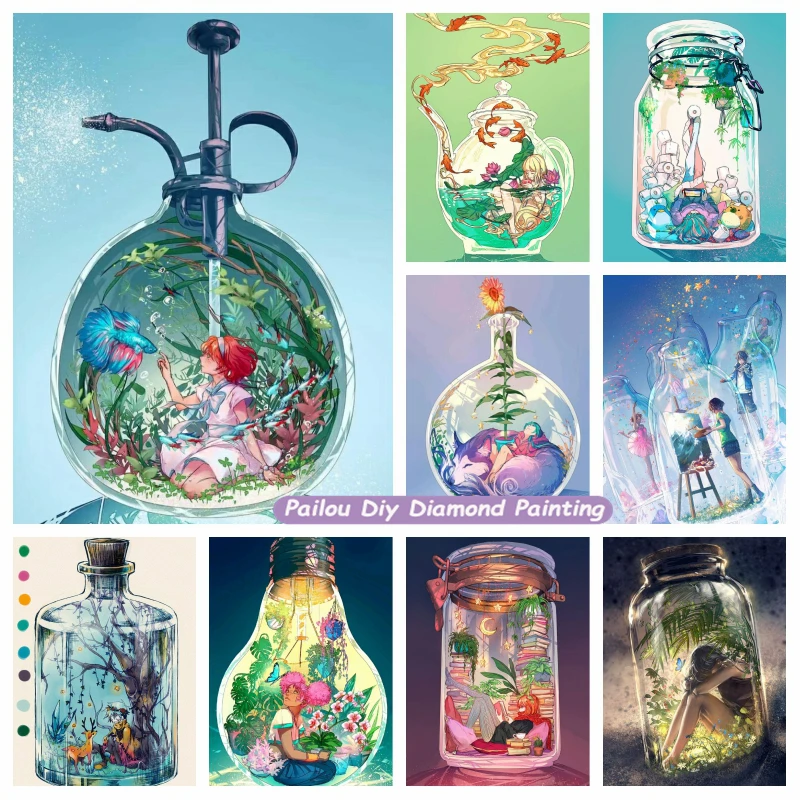

Flower Anime Girl In Bottle Diamond Painting Art Full Square Drills Crystal Cross Stitch Beauty Cartoon Scenery Room Decor
