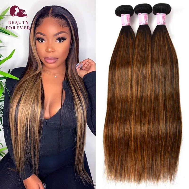 Beauty Forever Highlight Brown Straight Human Hair Bundles Ombre Dark Brown 100% Brazilian Body Wave Virgin Human Hair Weft