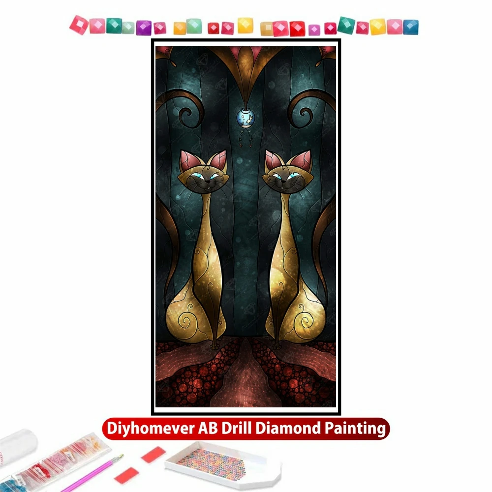 

Siamese Tease Cartoon Cat 5D DIY AB Diamond Painting Embroidery Fantasy Animal Art Cross Stitch Mosaic Handicraft Home Decor