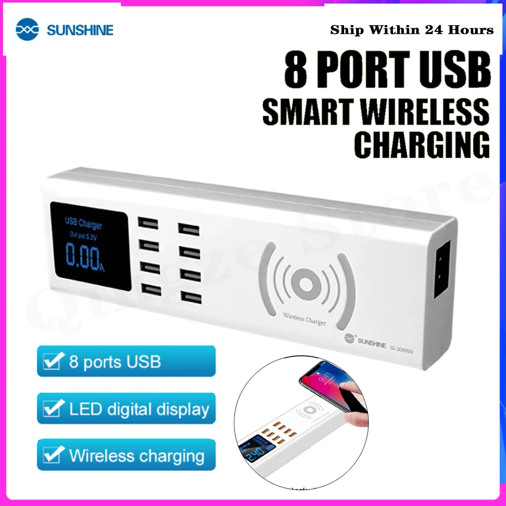 

SUNSHINE SS-309WD USB Charger 8 Port Multi Quick Charge Mobile Phone Chargers Adapter Fast Charging Station For iphone tablet