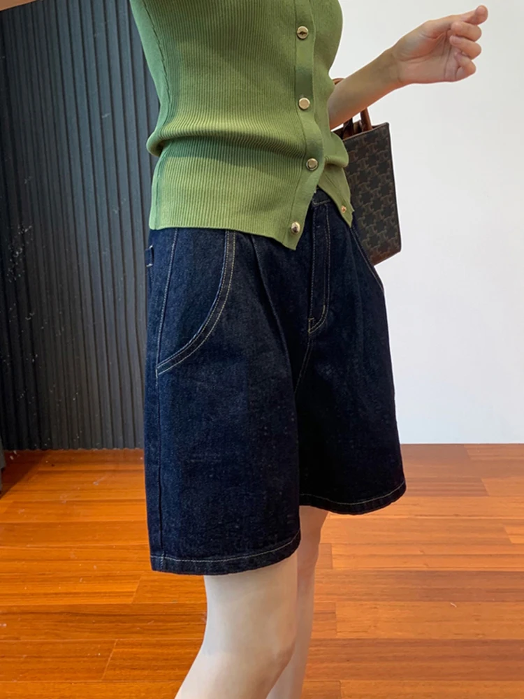 New Streetwear Women Wide Leg High Waist Retro Denim Shorts Spring Summer Female Button Loose Jeans Shorts Bottoms