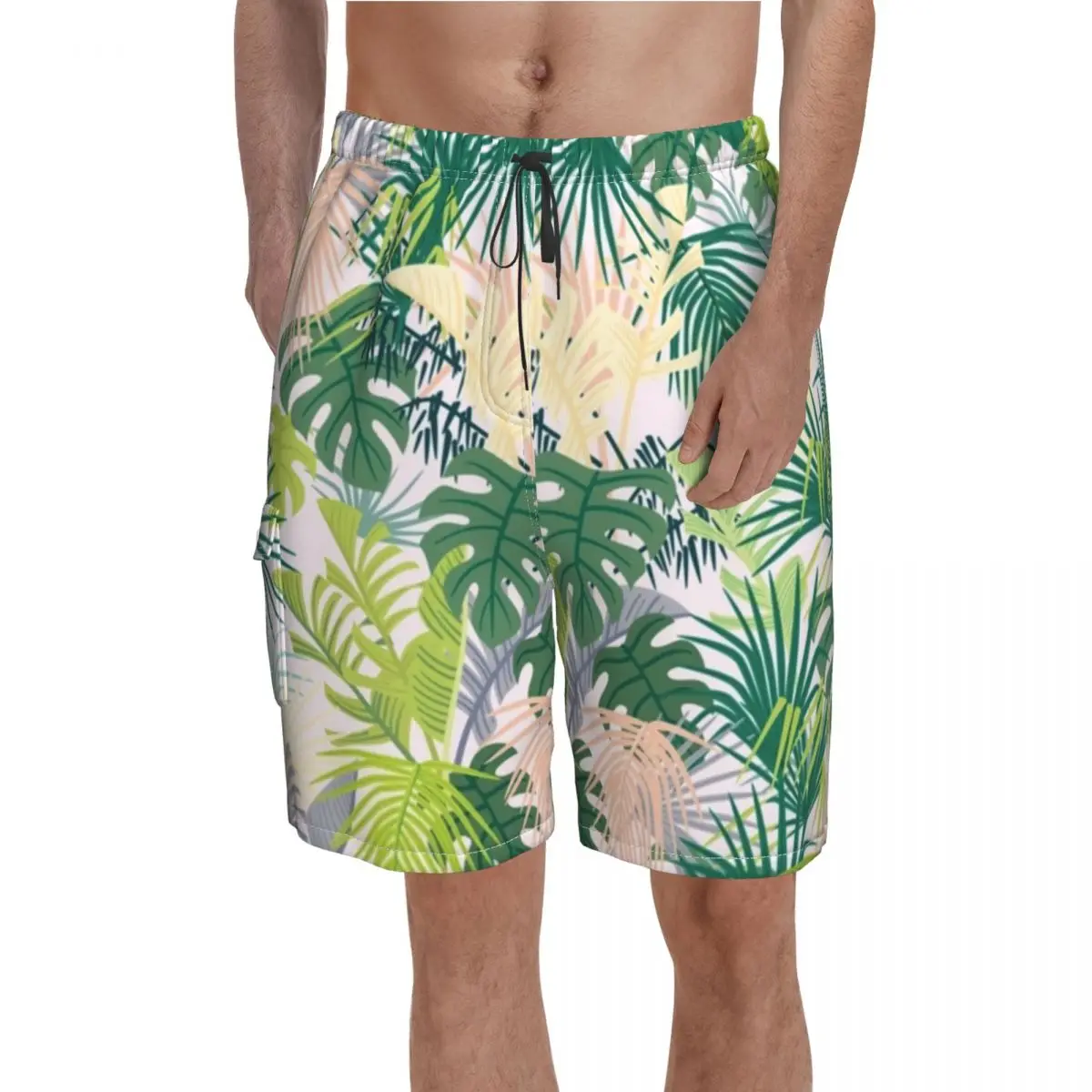 

Tropical Board Shorts Palm Leaf Print Beach Shorts Drawstring Pattern Printed Swimming Trunks Large Size
