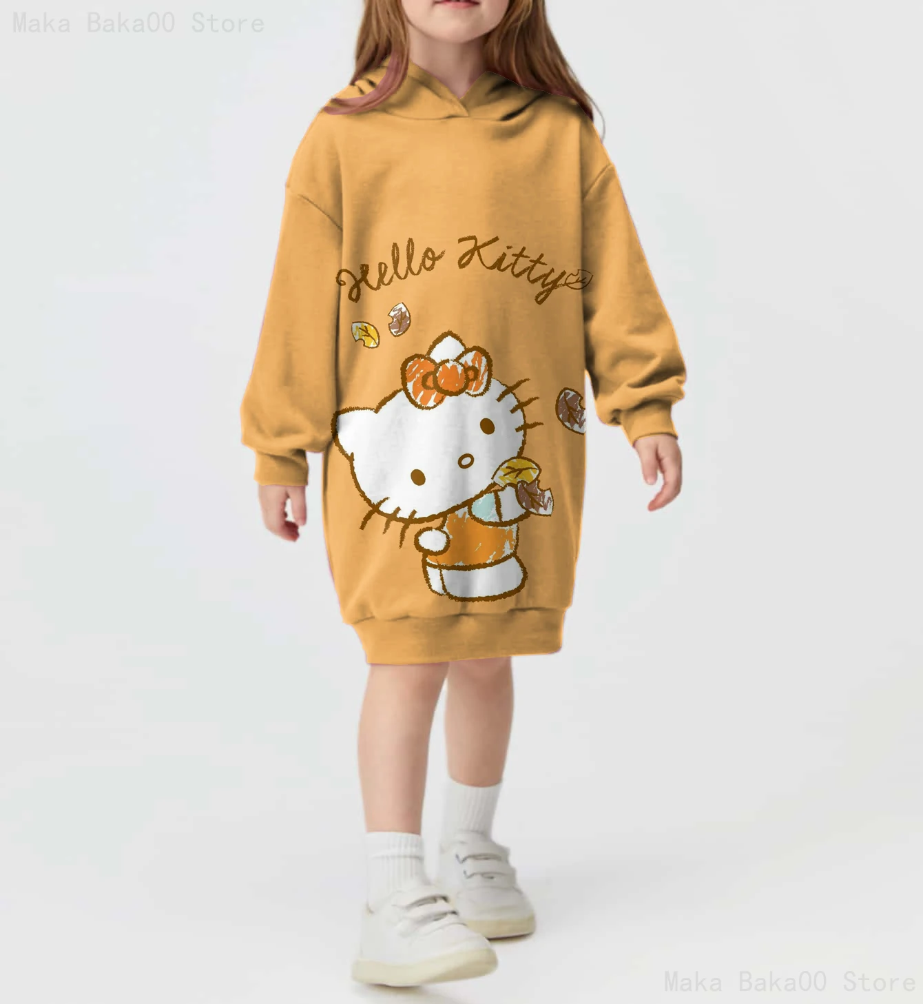 

Новинка зимняя одежда с принтом Hello Kitty Толстовка Свитшот Платье Повседневный милый мультяшный пуловер свитшот
