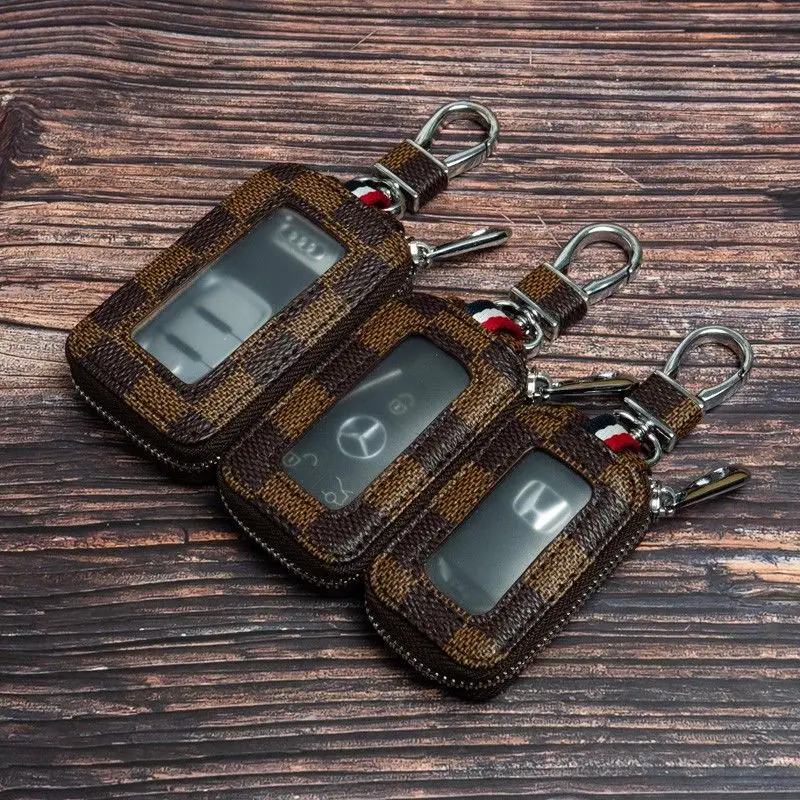 

Ins Popular Car Universal Key Case Men's and Women's Car Key Leather Case Waist Key Chain Leather Keychain Zipper Pouch