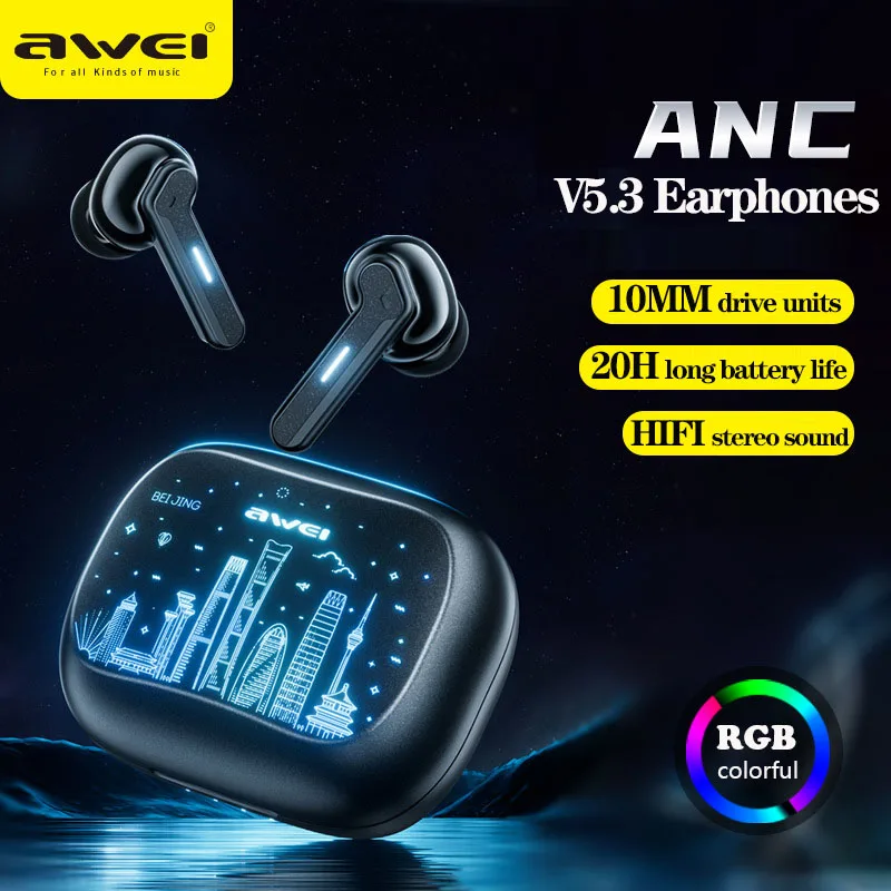 

Awei T53 ANC Earbuds TWS Bluetooth Earphones V5.3 ENC Wireless Headphones Bluetooth 360° Hifi Stereo Sound Sports Headset Gamer