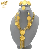 xuhuang african coin tassel pendant necklace jewellery set dubai indian gold plated accessories for bridal wedding jewelry gifts
