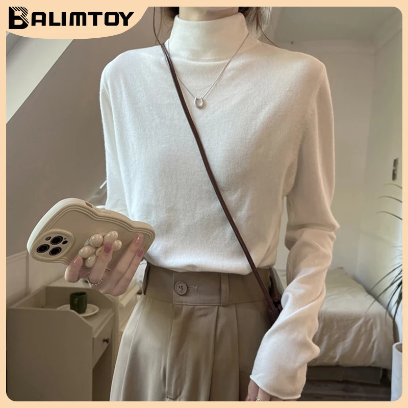 

2022 Autumn Winter Women Pullover Female Knitted Sweaters Solid Concise Turtleneck Elasticity Elegant Office Lady Casual Tops