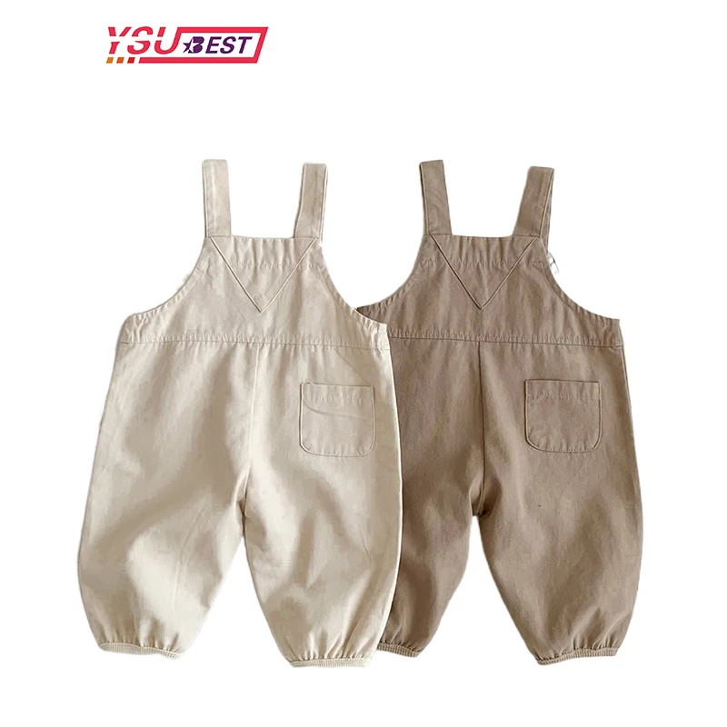 

Fashion Childrens Carrying Pants Baby Spring Autumn Pocket Jumpsuit Girls Boys Solid Korean Casual Rompers Kids Overalls Outfits