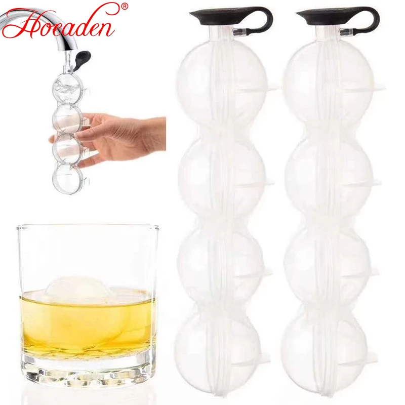

New 4 Cavity Homemade Round Ball Ice Mold DIY Ice Cream Maker Plastic Ice Mould Whiskey Ice Tray Bar Tool Kitchen Accessories