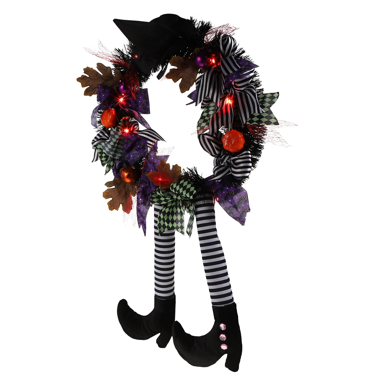 

Wreath Ribbon Bows Door LED Haunted House Pendant Filling Cloth Halloween Hanging Witch-leg Wall Decor