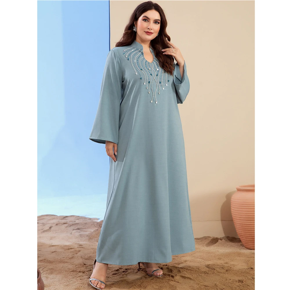 

Hand Sewn Diamonds Abaya Fashion Women Muslim Long Maxi Dress Turkey Eid Mubarak Kaftan Dubai Arab Gown Moroccan Jalabiya Caftan