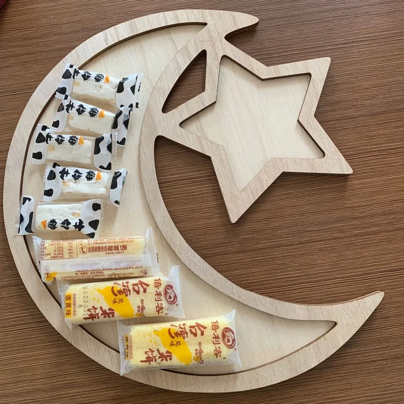 

Wooden Eid Mubarak Desktop Decoration Pendant Decoration Wooden Ornaments Muslim Islamic Desktop Decoration Star Moon Cookie Box