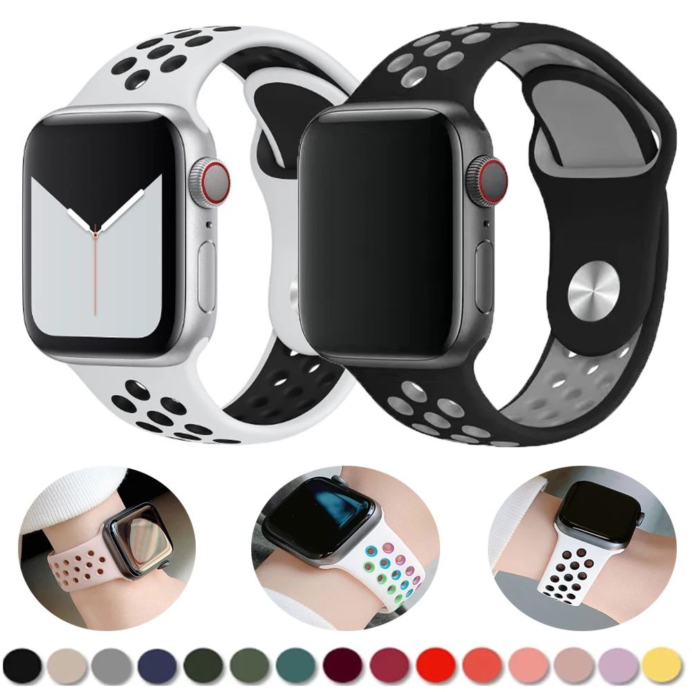 

Sport band For Apple Watch band 44mm Ultra 49mm 45mm 40mm 41mm 42mm 38mm Silicone Bracelet correa iWatch series 7 6 SE 5 8 strap