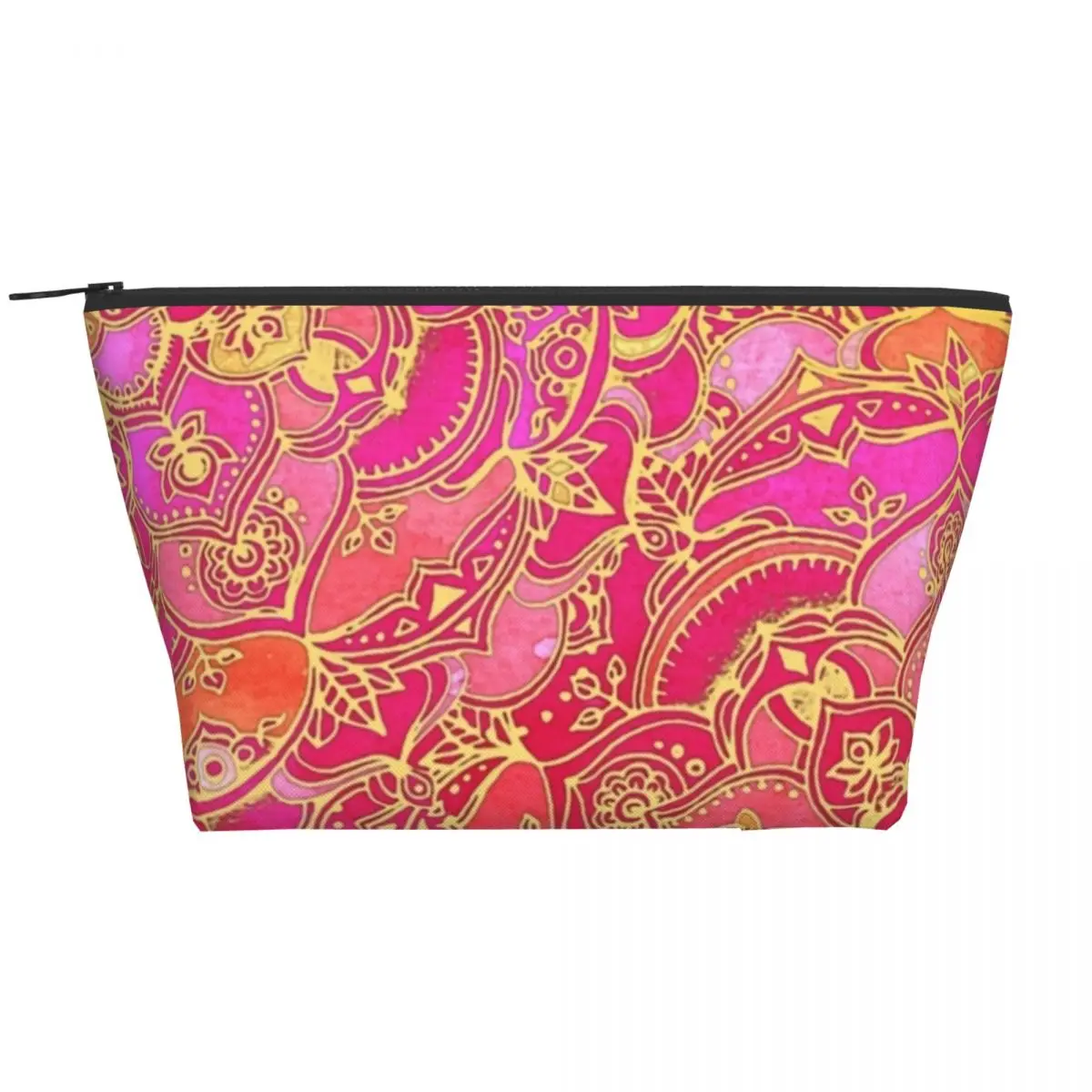 

Gold Mandala Zipped Storage Organizers Baroque Floral Print For Makeups Organization Makeup Pouch Woman's Cosmetic Bags