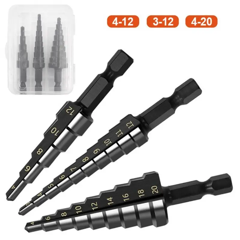 

3PCS/SET 3-12MM HSS Cobalt Step Drill Bit Set Nitrogen High Speed Steel Spiral For Metal Cone Triangle Shank Hole Metal Drills