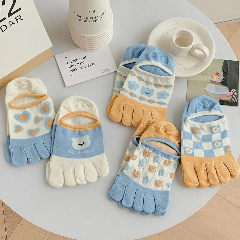 5 Pairs Women Five Finger Socks Medium Tube Socks Cotton Warm Autumn Winter Pure Color Combed Cotton Stockings Split Toe Socks