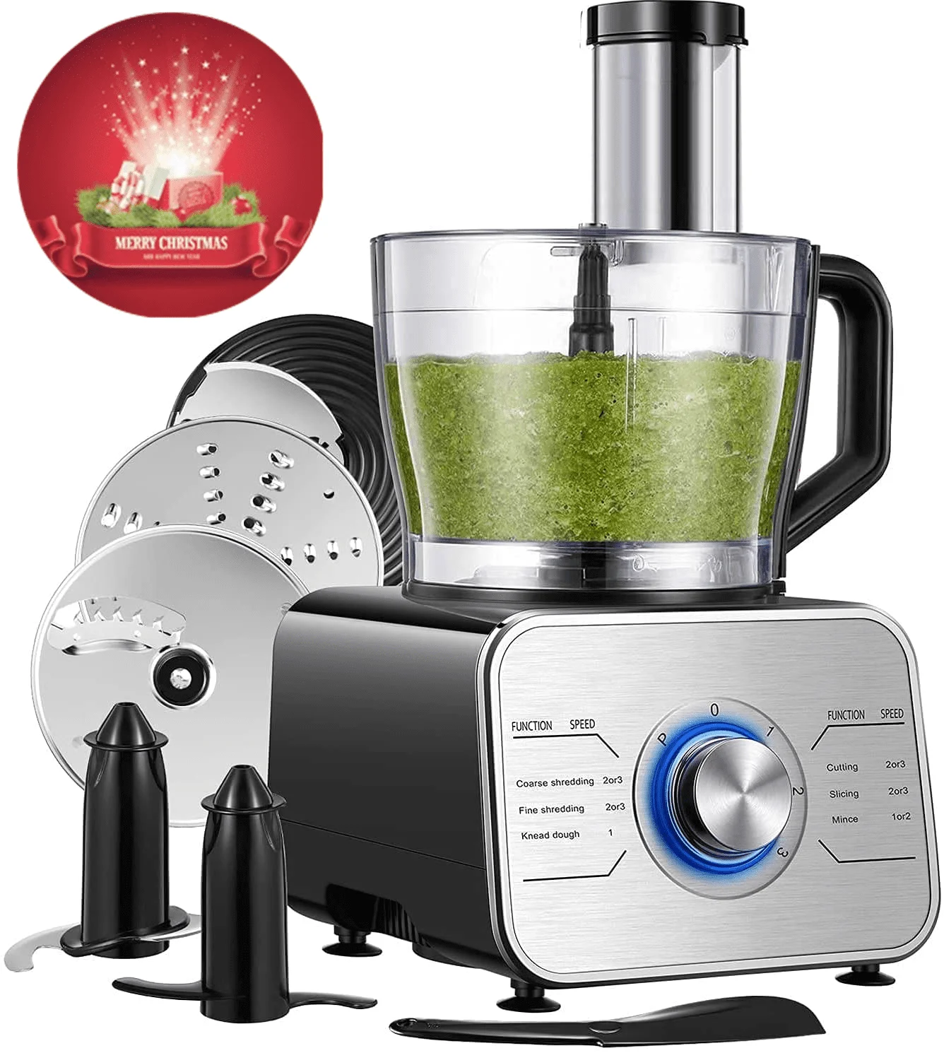 food processors Food Processor, 12 Cup Vegetable Chopper, 3 Speeds 6 Main Functions with Chopper Blade, Dough Blade, Shredder, S