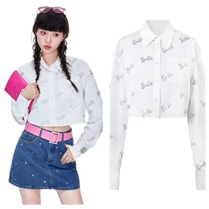 Japanese Sweet Hot College Style Barbie Short Waist Long Sleeve Shirt White Shirt Trend Girls Tops Fashion Y2K Women Coat Gifts