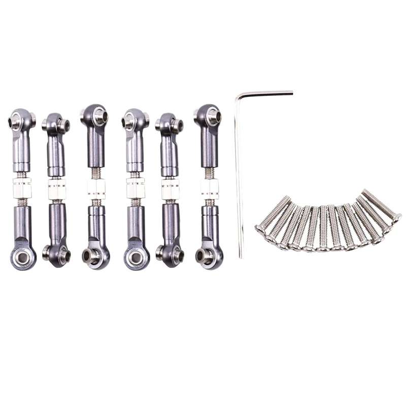 

6Pcs Adjustable Metal Linkage Pull Rod Front /Rear Servo Link for Wltoys A949 A959 A969 A979 K929 RC Car Upgrade Spare,Grey