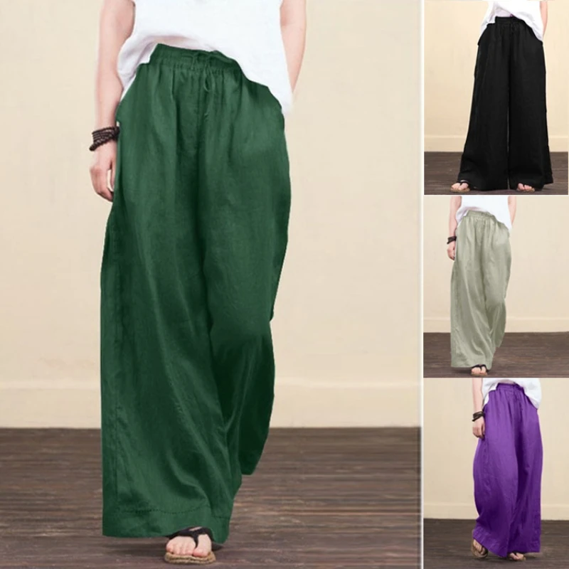 

Wide Leg Pants Casual Cotton Linen Loose Women's Trousers Fashion Elegant Women's Trousers Hot New Spring Summer Female Pants