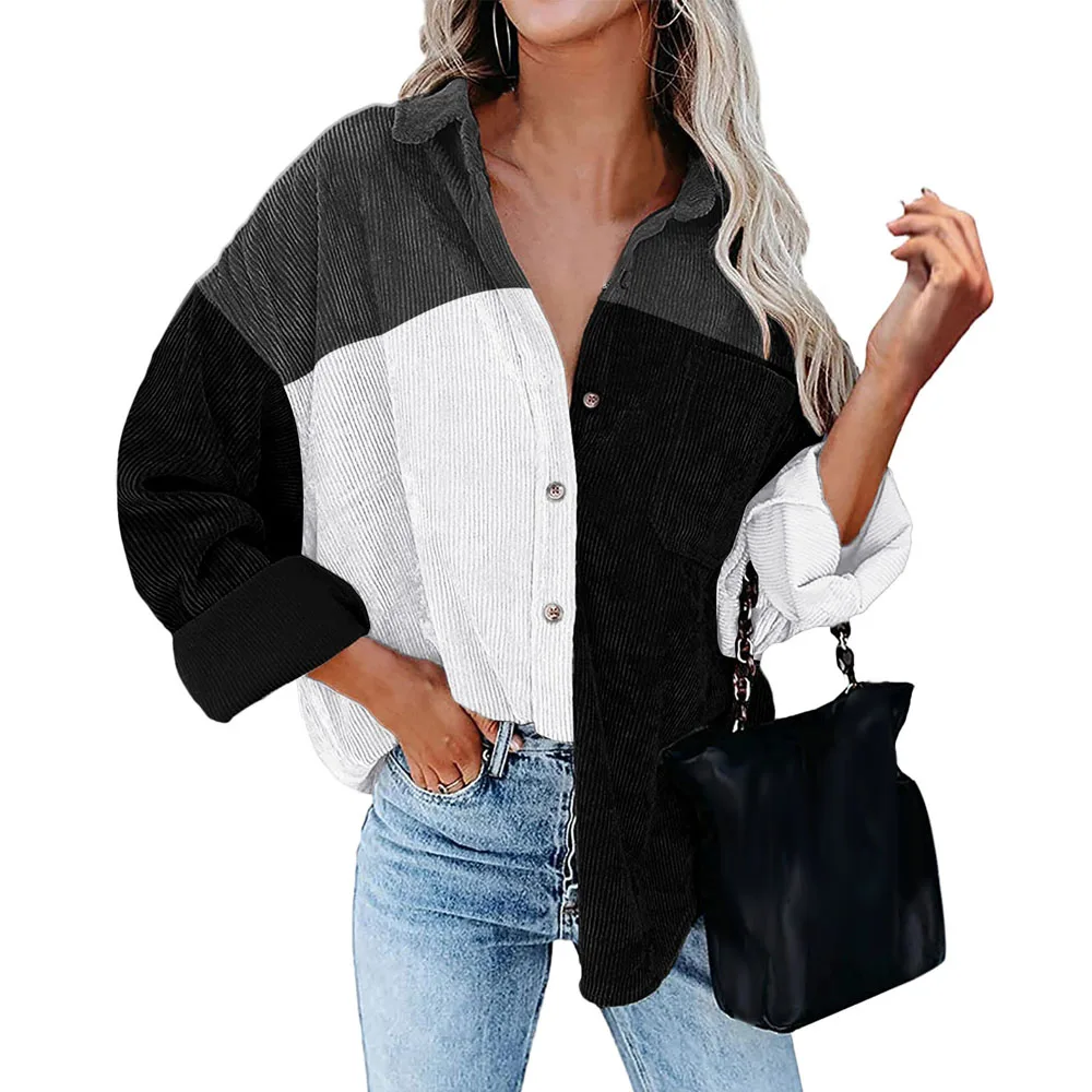 Женская Вельветовая куртка повседневная однобортная составного кроя с