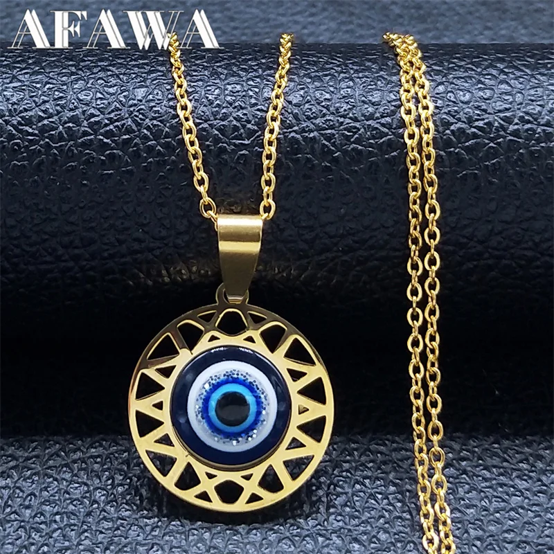 

Модное турецкое ожерелье с кулоном в виде синего глаза серебряного цвета из нержавеющей стали ожерелья с голубыми удачными глазами Подароч...