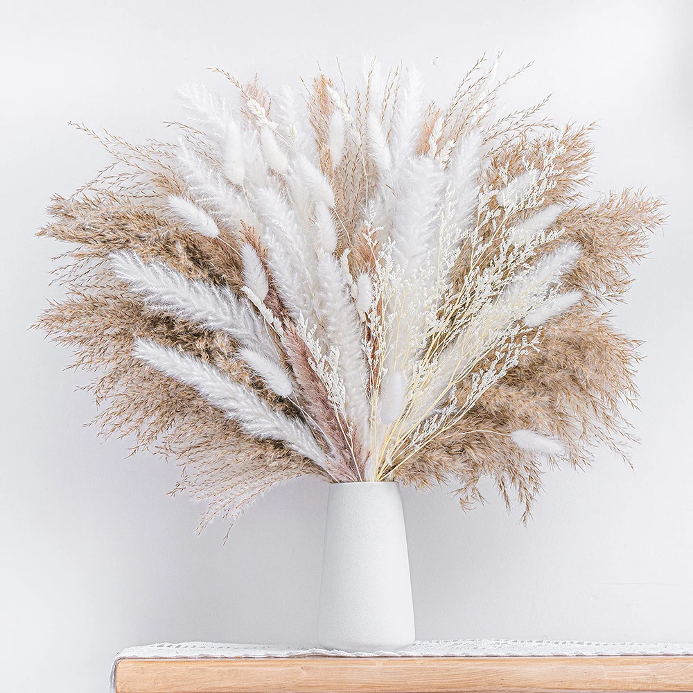 

86PCS Natural Dried Pampas Grass,Boho Home Decor Bouquet, Phragmites Dried Flowers for Wedding Floral Arrangements Decorations