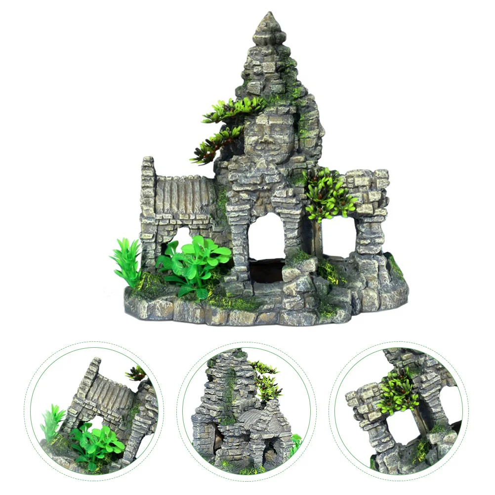 Fish Tank Decor Fish Hiding House Fish Tank Cave Aquarium Supplies (Grey)