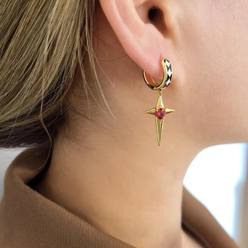 Современные украшения серьги в виде красного сердца и звезд лидер продаж