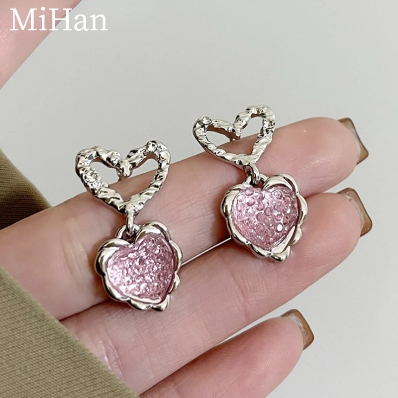 

Mihan Trendy Jewelry 925 Silver Needle Heart Earrings Hot Sale Popular Style Metallic Hollow Love Drop Earrings For Women Girl