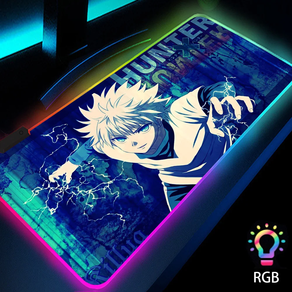

Hunter X Hunte Rgb Gaming Mouse Pad Anime Accessories RGB Backlit Mat Gaming Large Mousepad Gloway Gamer Purple Desk Mat Carpets