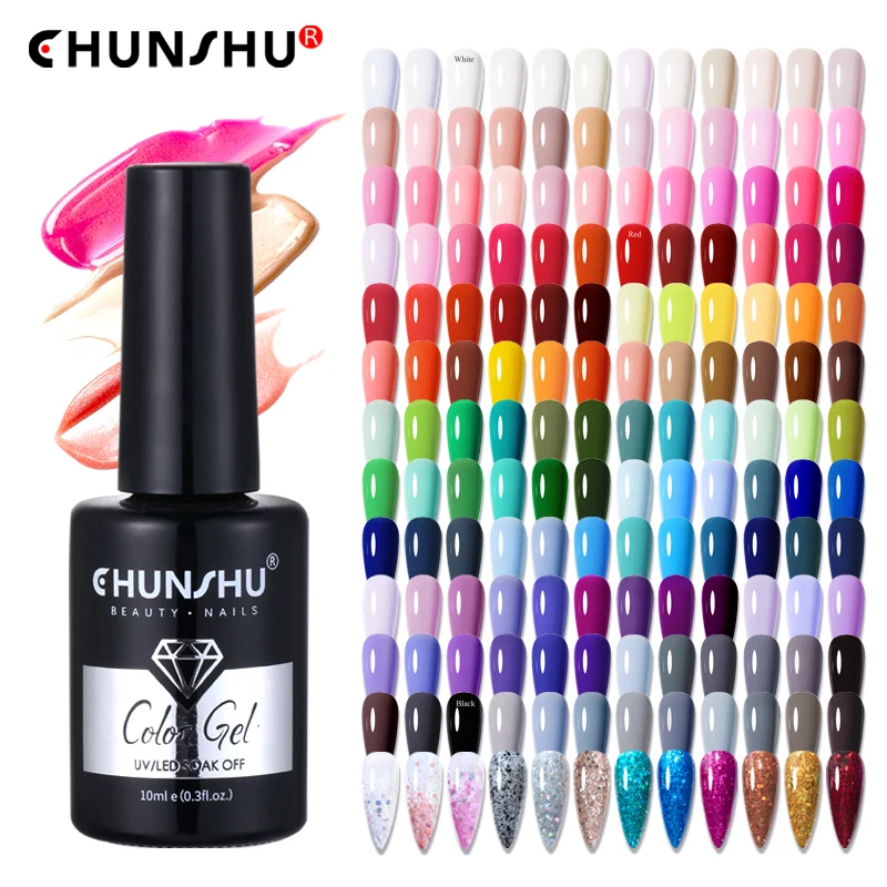 CHUNSHU 10ml Gel Nail Polish Soak Off Semi-Permanent Varnish Professional Salon UV LED Nails Art No Smell All Seasons Colors - купить по