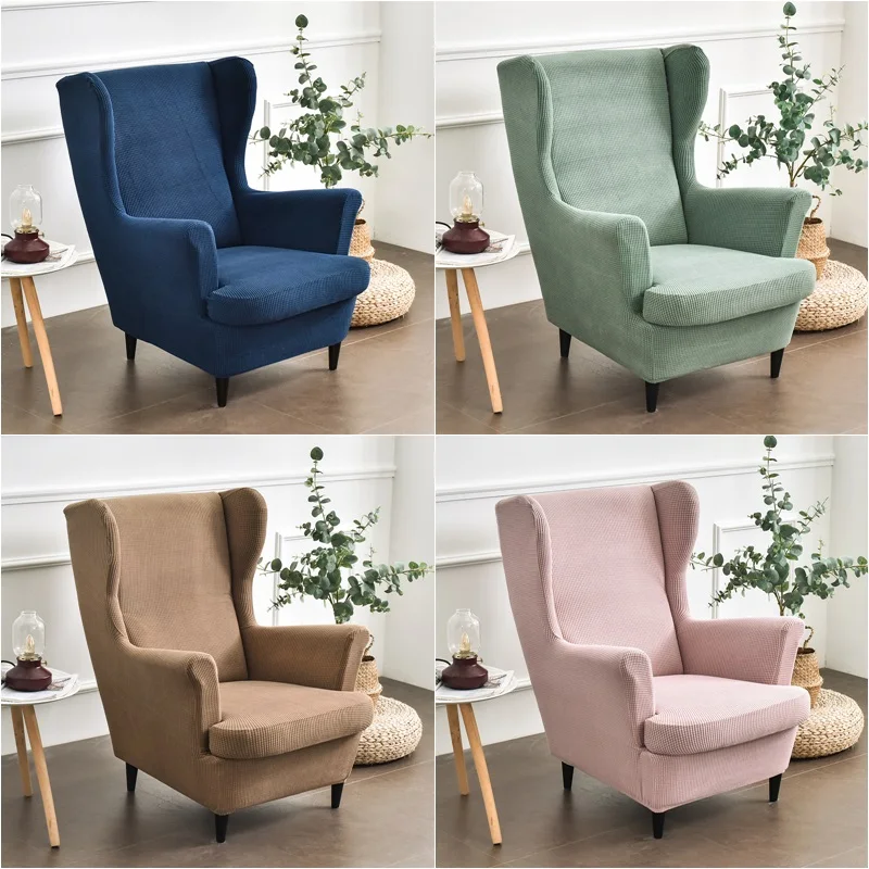 

Polar Fleece Sloping Wing Back Chair Cover Stretch Spandex Armchair Slipcovers Non Slip Sofa Covers with Seat Cushion Cover