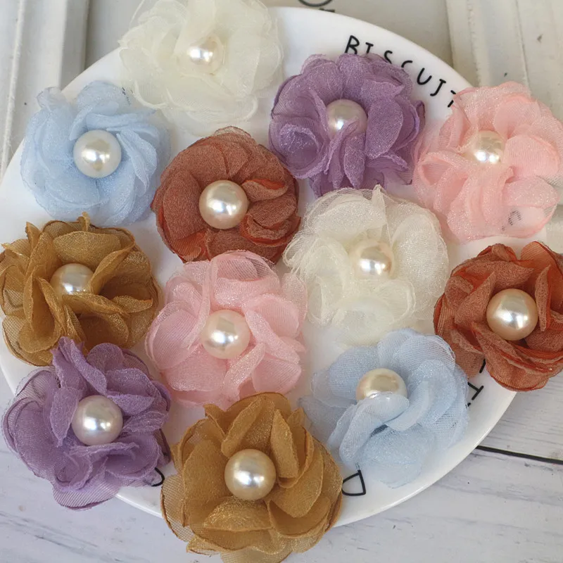 

5 шт./партия 5 см шифоновая марлевая ткань ручной работы Цветы украшения для платья свадебные аксессуары для волос своими руками товары для рукоделия