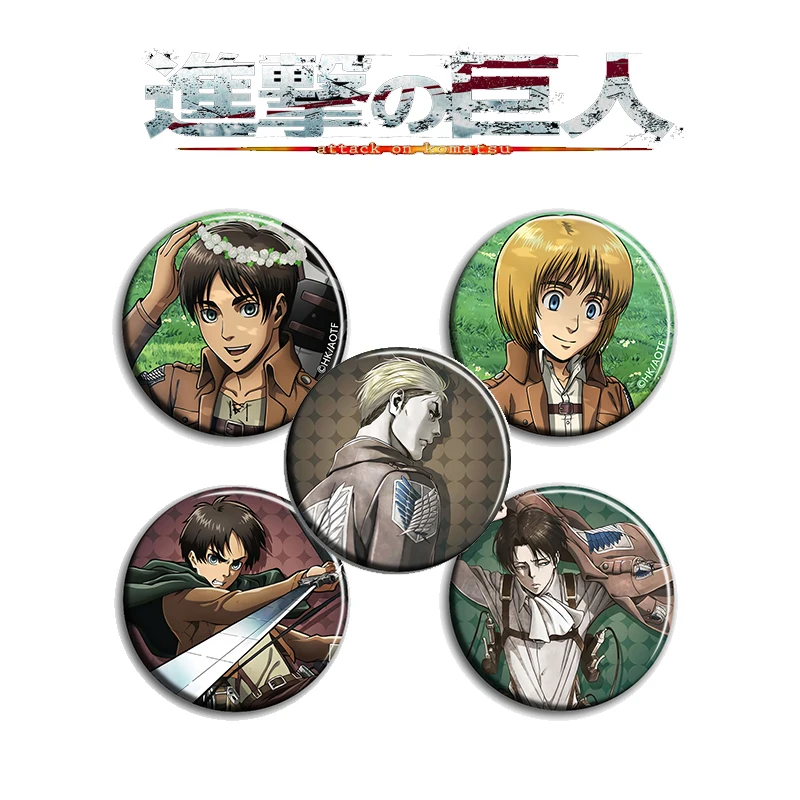 

5pcs/1lot Anime Eren Jaeger Mikasa Ackerman Figure 897 Metal Badges Round Brooch Badge Pin Badge Bedge Gift Kids Toy