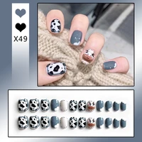 24pcs nails set press on cute animals cat cow wearable nail art faux ongles u%c3%b1as postizas false nails set nail charms u%c3%b1as