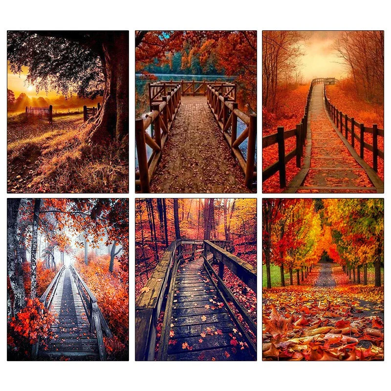

Autumn Scenery DIY 5D Diamond Painting Maple Leaf Bridge Full Diamond Cross Stitch Wall Decoration Handmade Art Gift