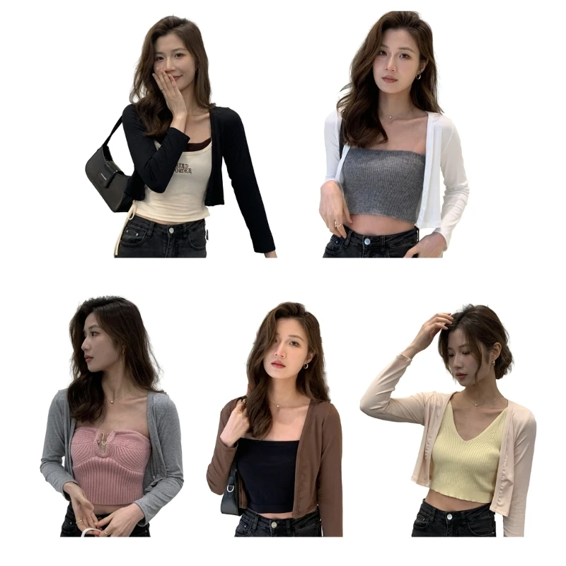 

N7YD Summer Coat Brathable Casual Open Front Jackets Cropped Cardians for Women