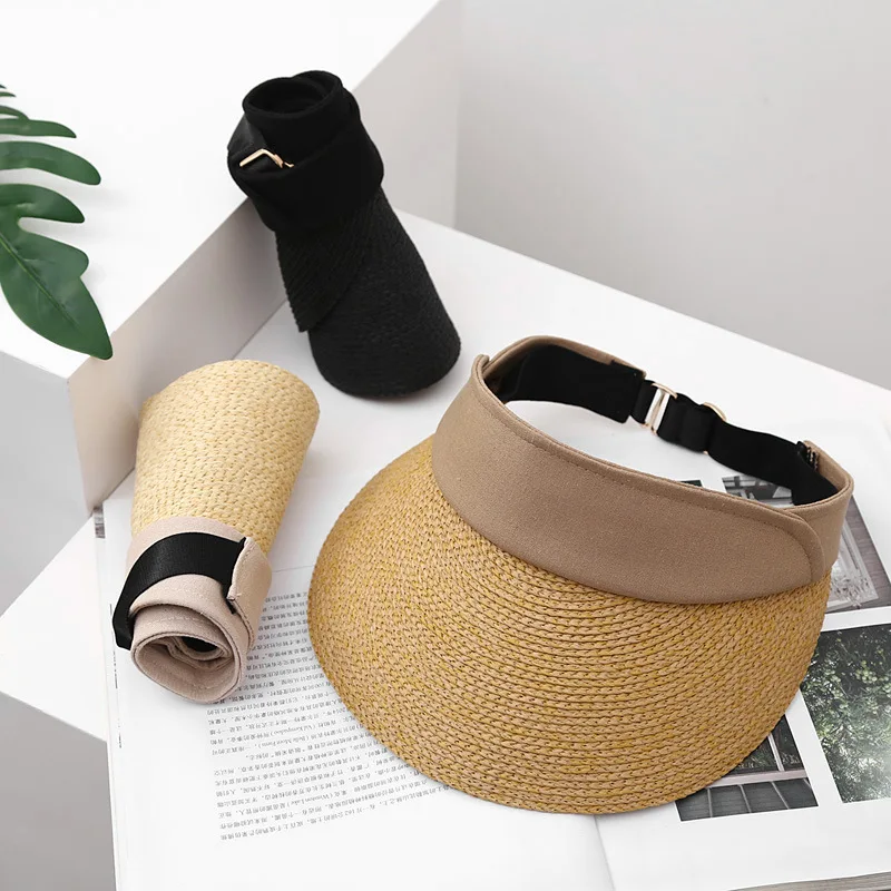 Summer Sun Protection Empty Top Hat Women's Fashion All-match Straw Hat Seaside Vacation Beach Sun Hat Trend