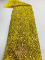 quality yellow sequin lace fabric beaded lace fabric nigeria net lace african tulle lace fabric nigerian lace for wedding