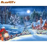 ruopoty picture by numbers snow forest house landscape oil painting by number hand painted diy frame home decor art paints